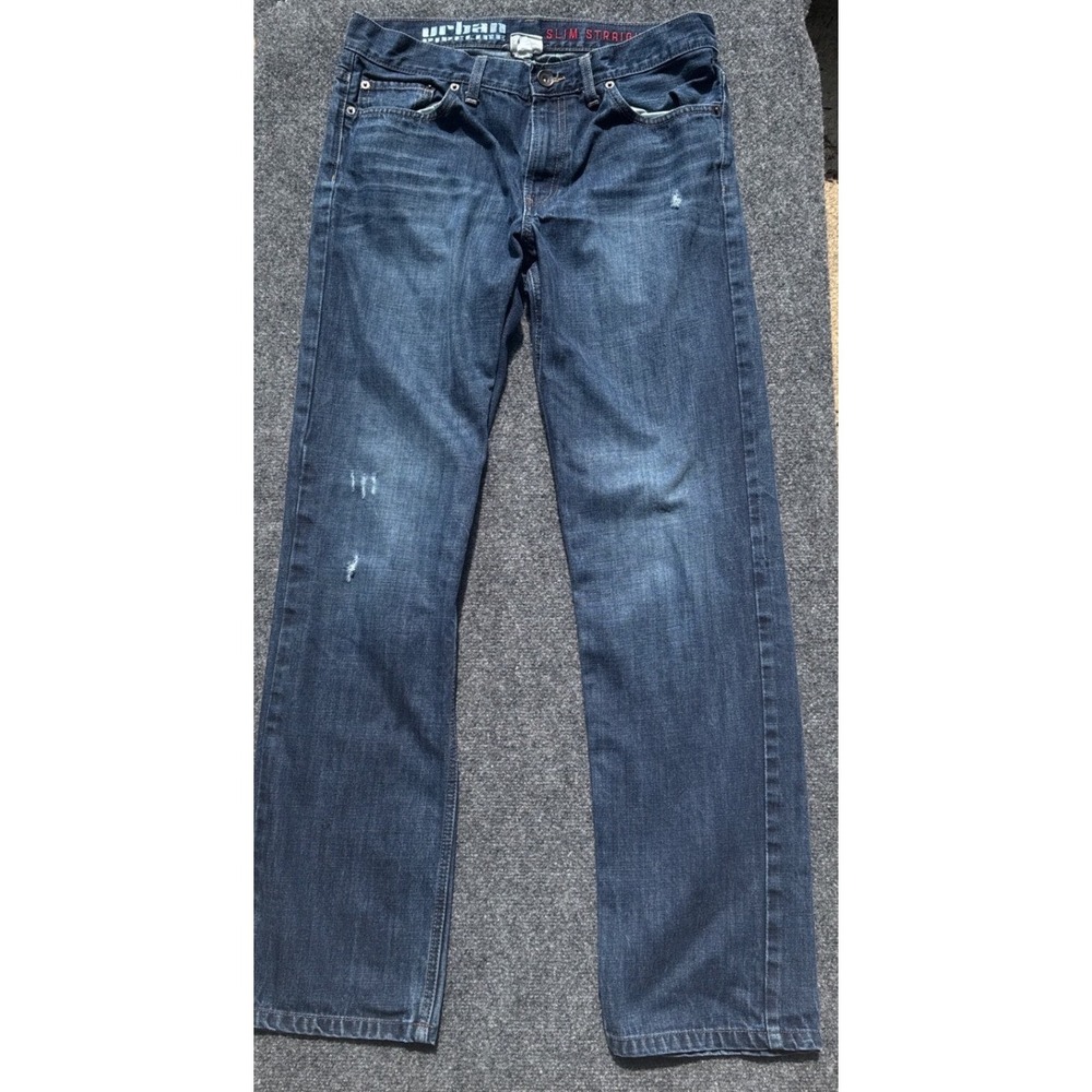 Urban Pipeline Mens Slim Straight Leg Dark Wash Distressed Denim Jeans 32x34